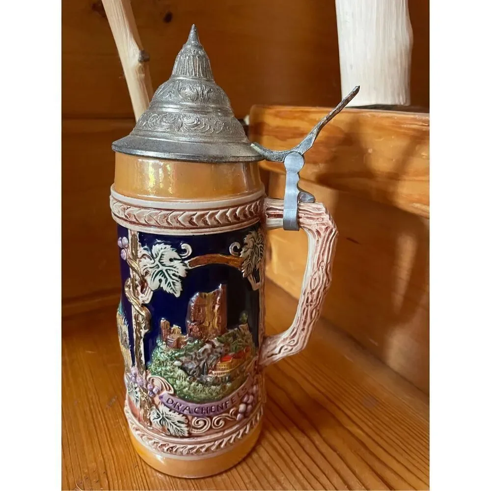 VINTAGE GERMAN LIDDED TALL BEER MUG STEIN KOLN